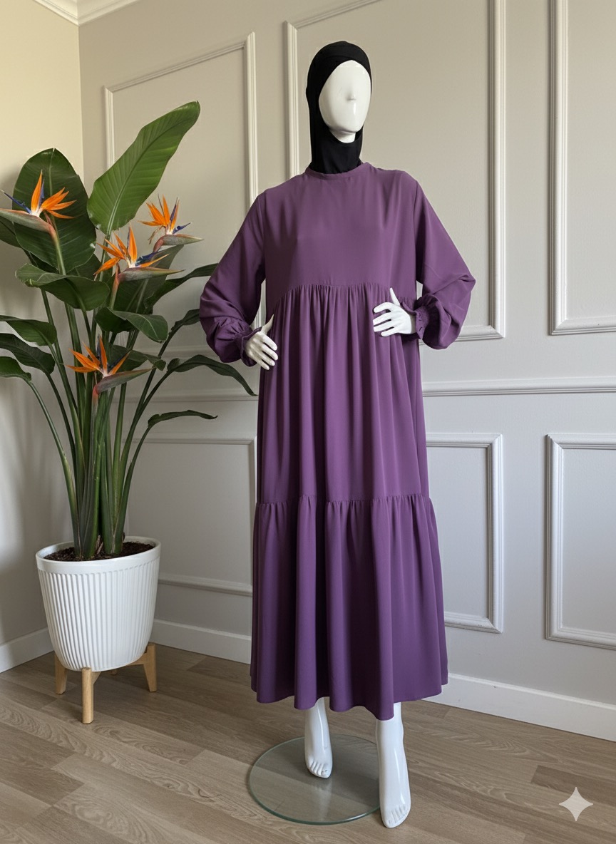 Soft Krep eflatun rengi elbise kahimar set #5